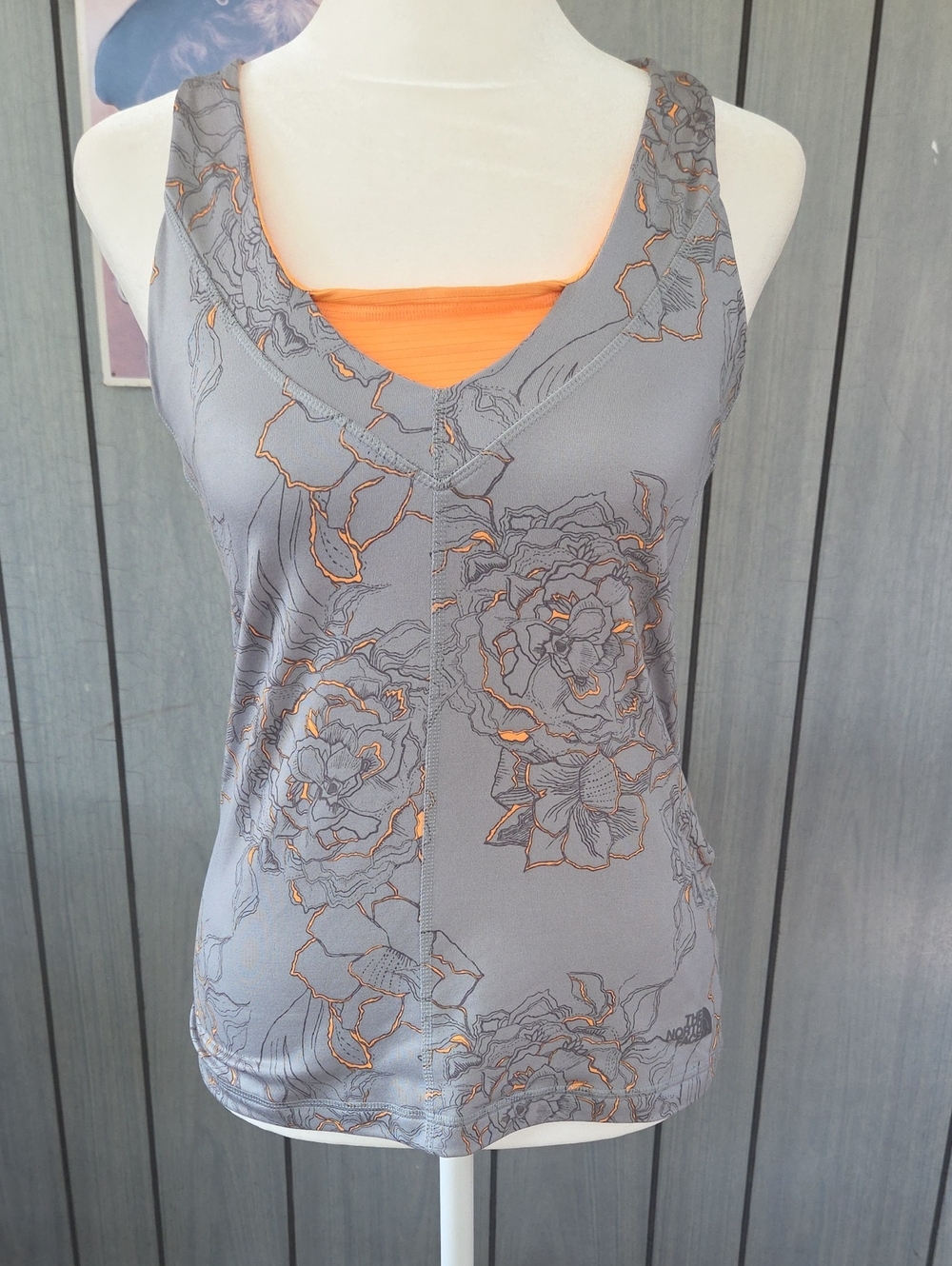 The North Face Women's Gray Tank Top with Orange /Peach  Floral Accents